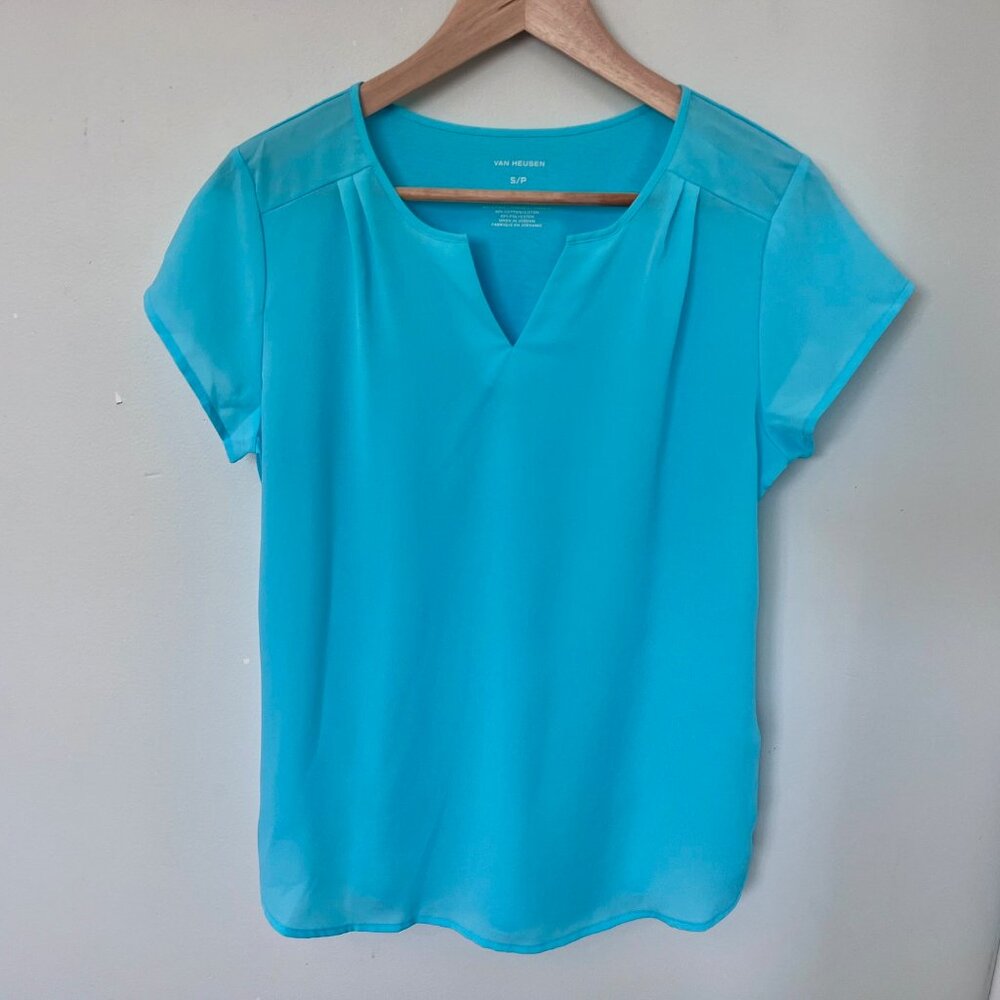 Van Heusen Aqua Blue Blouse Size S